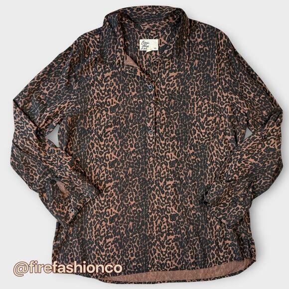 cosmic blue love Tops - Cosmic Blue Love Boho Animal Print Button-Up Blouse Brown Black XXL Rayon